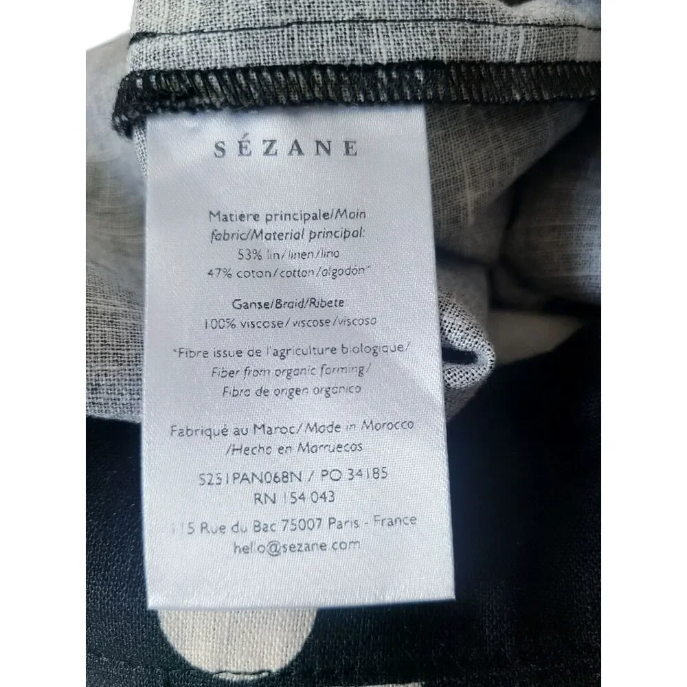 Sézane Tymo Linen Wide Leg Polka Dot Pants Black Ecru Size 36 US 4 NWT